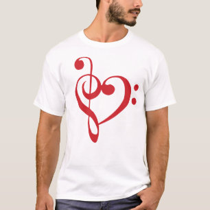 Music Heart Treble Bass Clef Heart - Scarlet T-Shirt