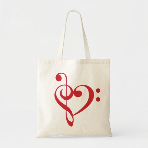 Music Heart Treble Bass Clef Heart _ Scarlet Tote Bag