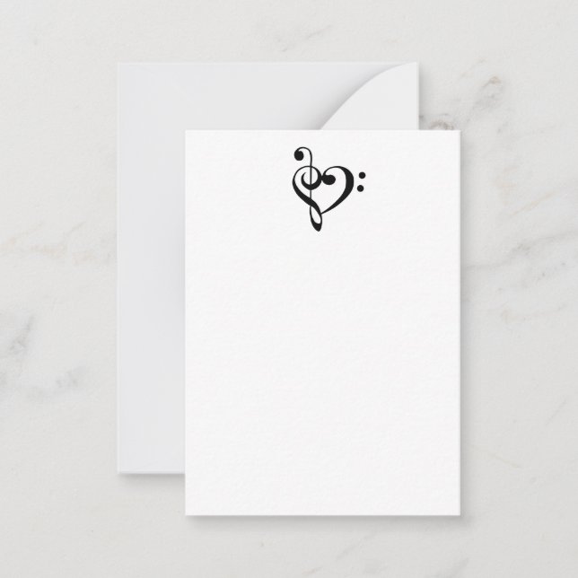 Music Heart Treble Clef Bass Clef Musician  Note Card (Front)