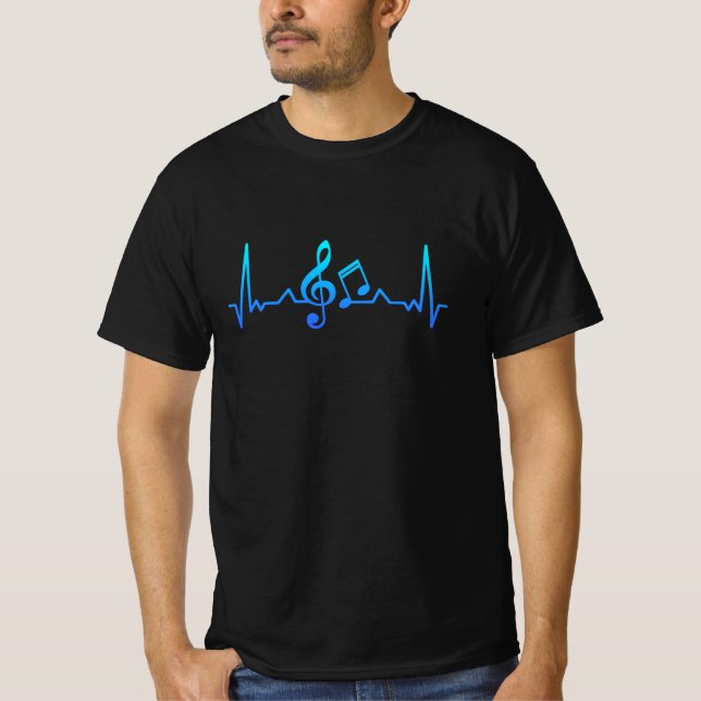 Music Heartbeat piano and guitar Gift Dad Mom T-Shirt (Front)