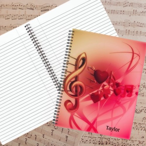 Music Hearts Custom Black Text Retro Pink Colors Notebook