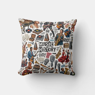 Music History & Genres Collage Art - Retro, Punk, Throw Pillow