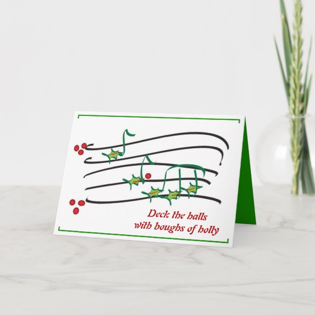 Music Holly Berries 1 contemporary Christmas card (Front)
