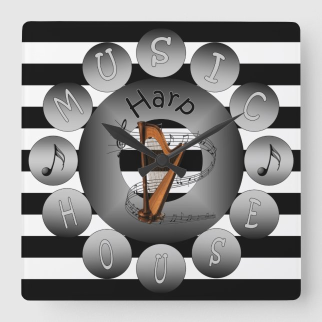 Music House Clock ~ Harp ~ Spiral Scale ~Stripes ~ (Front)