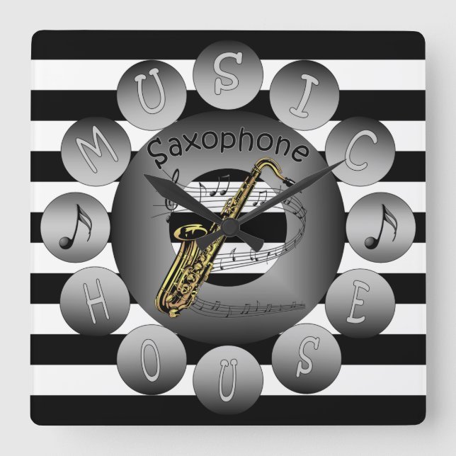 Music House Clock ~Saxophone~ Spiral Scale~Stripes (Front)