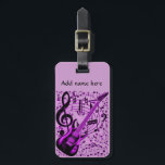 Music & I_Luggage Tag<br><div class="desc">Purple guitar with music notes, stars, moons and hearts luggage / bag tag.</div>
