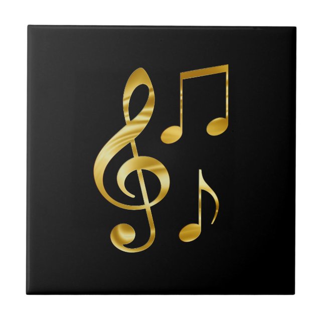 Music icons, gold on black, ceramic tile (Front)