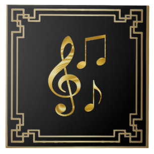 Music icons, gold on black, ceramic tile