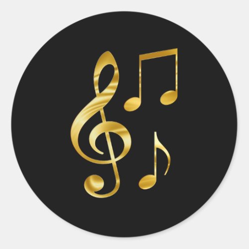 Music icons gold on black classic round sticker