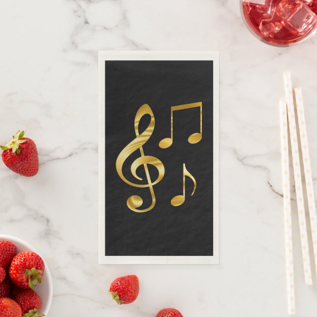 Music icons, gold on black, paper guest towels (Insitu)