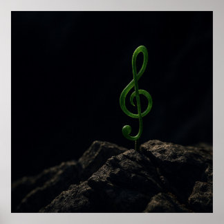 Music if Life – Treble Clef Plant on a Rocky Mou Poster