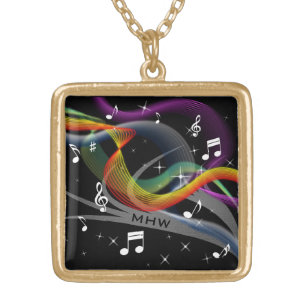 Music Illustration custom monogram necklace