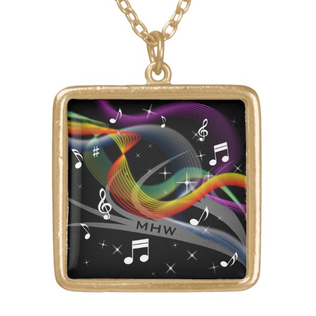 Music Illustration custom monogram necklace (Front)