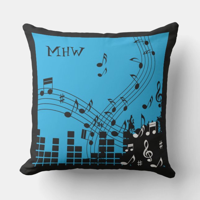 Music Illustration custom monogram throw pillows (Front)