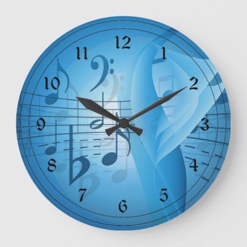 Music in Blue Large Clock