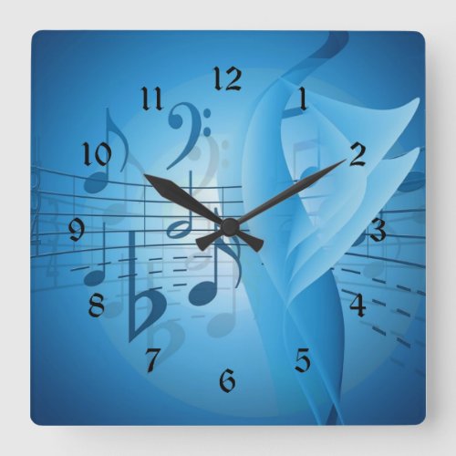 Music in Blue Square Wall Clock