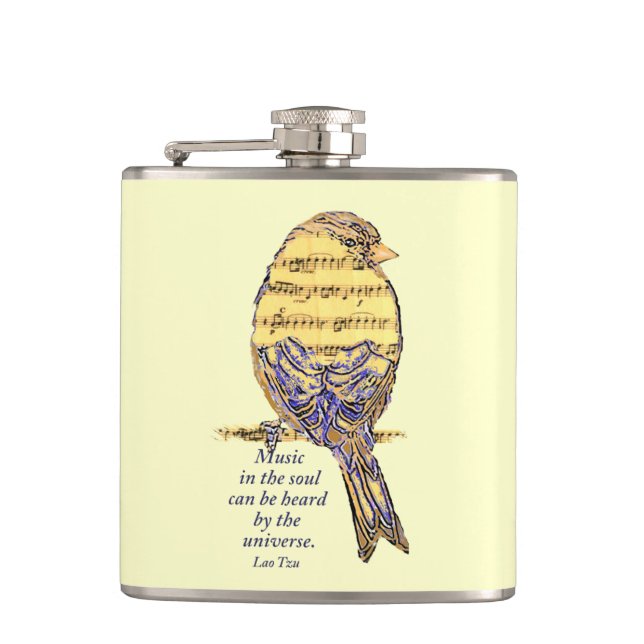 Music in the Soul Heard Universe music note Bird Flask (Front)