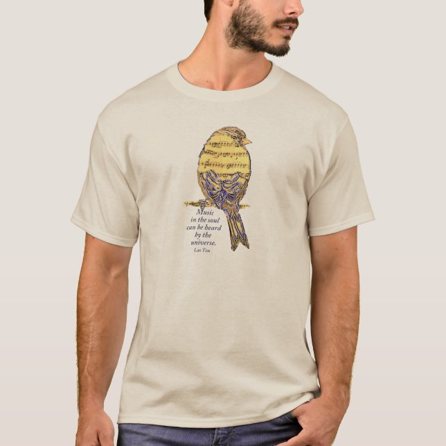 Music in the Soul Quote & Music Note Bird T-Shirt (Front)