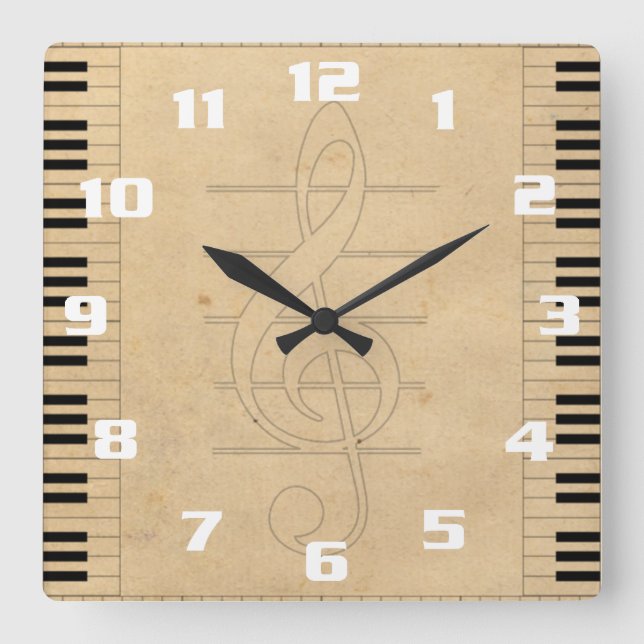 Music Inspired Vintage Looking Square Wall Clock (Front)