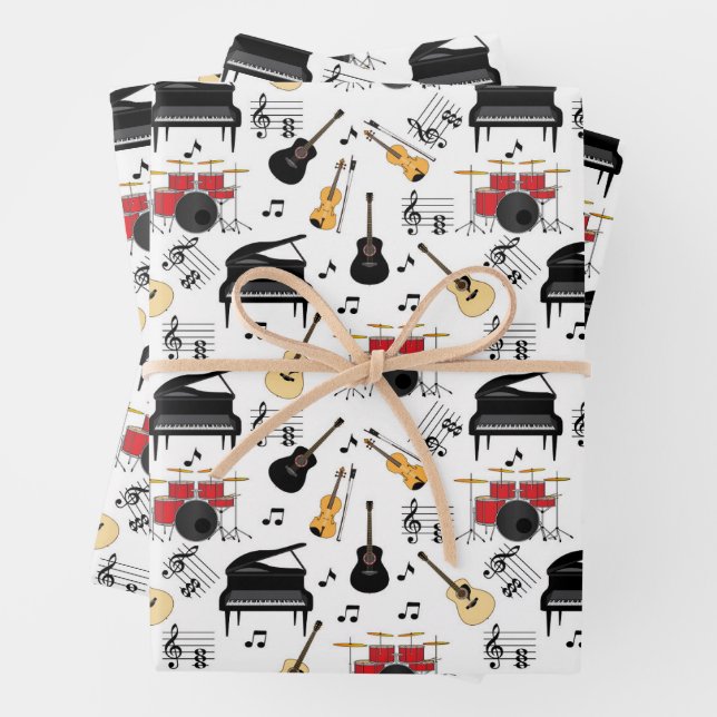 Music Instrumen Pattern Wrapping Paper Sheets (In situ)