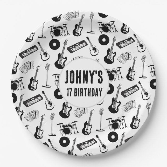 Music instruments birthday paper plates (Front)