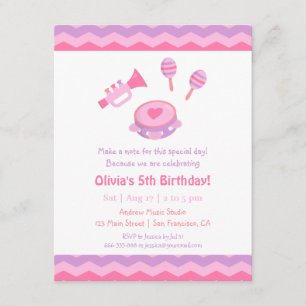 Music Instruments Girls Birthday Party Invitations