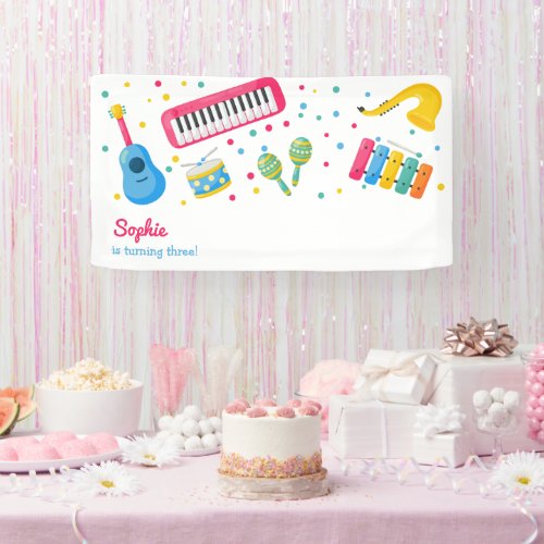 Music instruments kids birthday banner