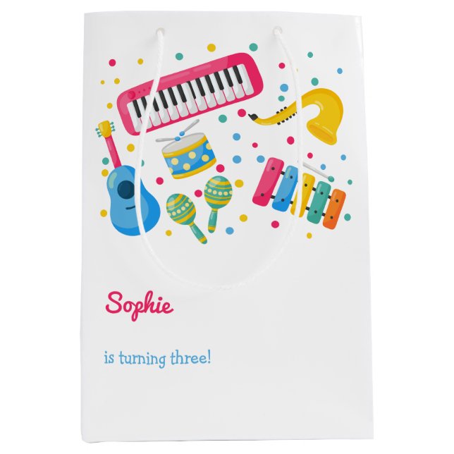 Music instruments kids birthday medium gift bag (Front)
