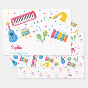 Music instruments kids birthday wrapping paper sheets
