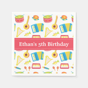 Music Instruments Pattern Kids Birthday Party Napkins