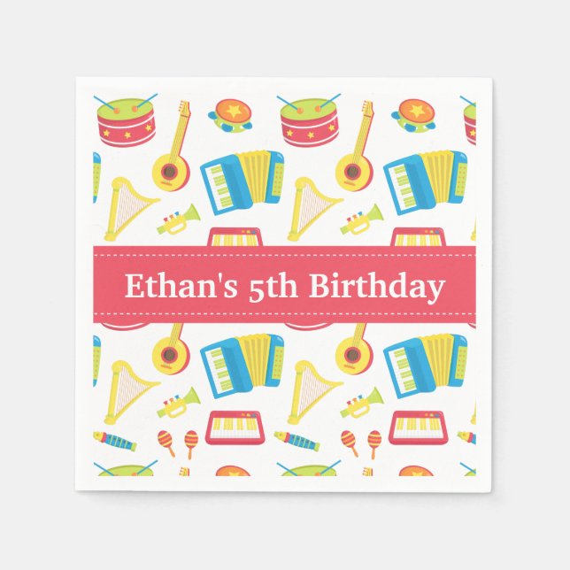Music Instruments Pattern Kids Birthday Party Napkins (Front)