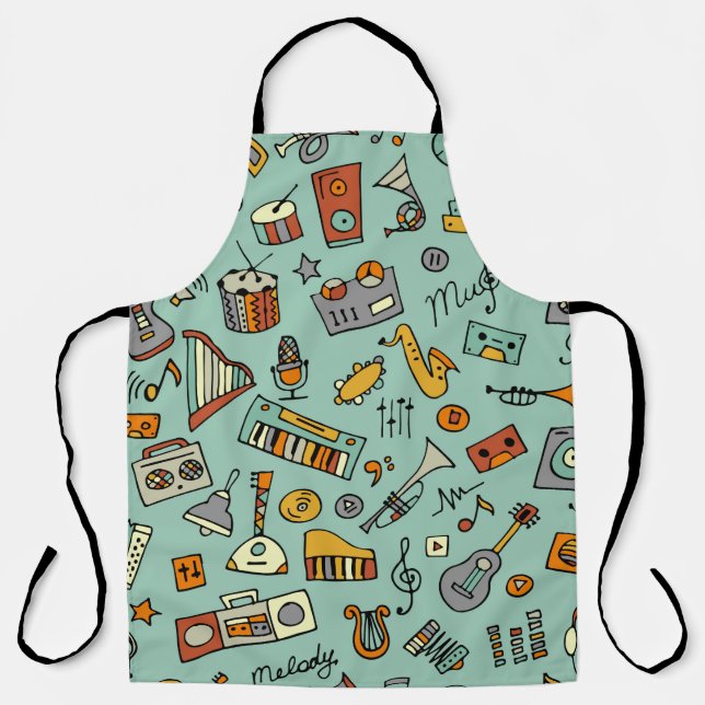 Music instruments sketch,seamless pattern apron (Front)