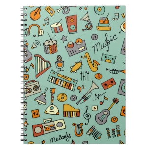Music instruments sketch,seamless pattern notebook