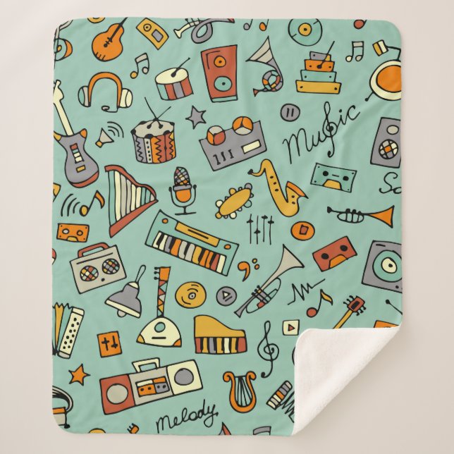 Music instruments sketch,seamless pattern sherpa blanket (Front)