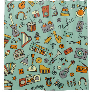 Music instruments sketch,seamless pattern shower curtain