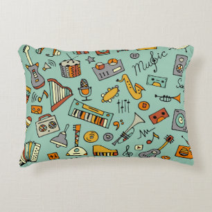 Music instruments, vintage sketch pattern. accent pillow