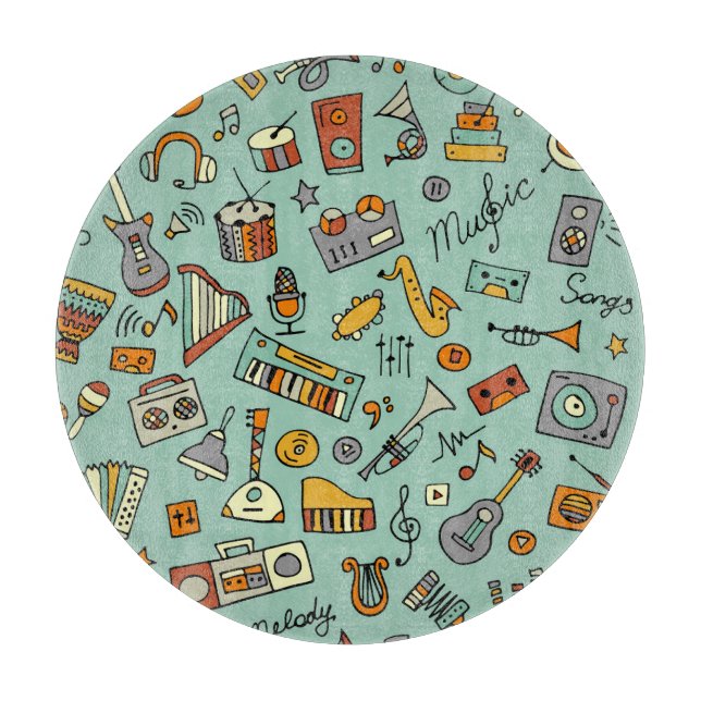 Music instruments, vintage sketch pattern. cutting board (Front)
