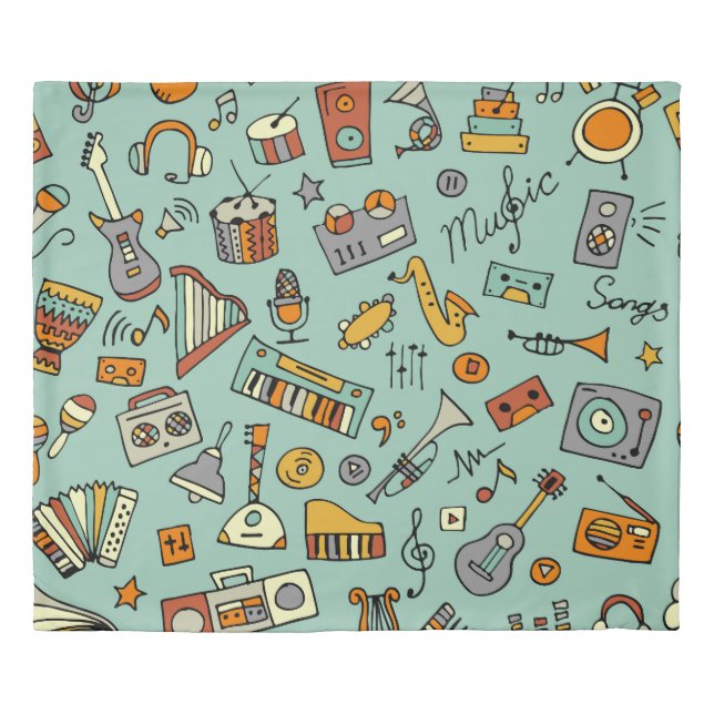 Music instruments, vintage sketch pattern. duvet cover (Front)