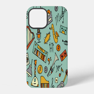 Music instruments, vintage sketch pattern. iPhone 12 case