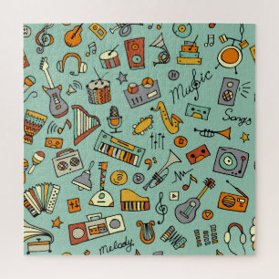 Music instruments, vintage sketch pattern. jigsaw puzzle