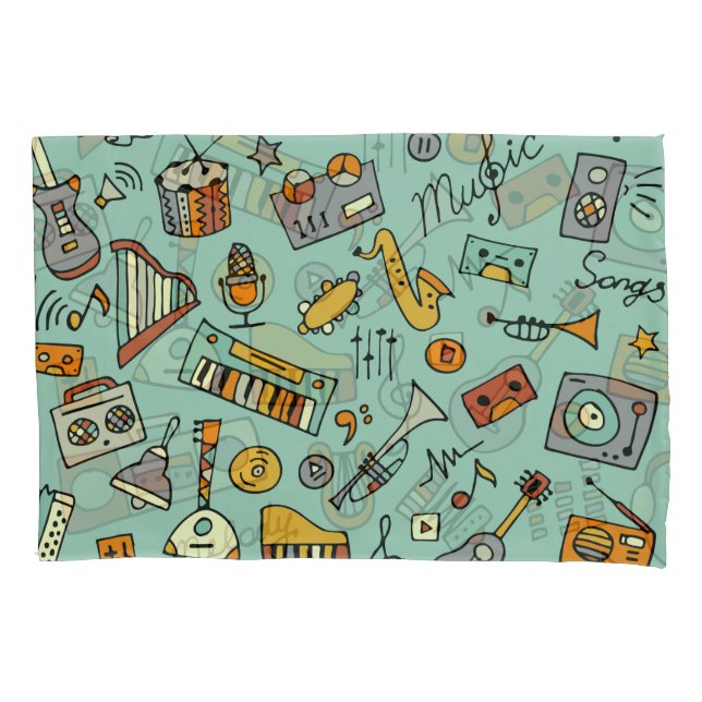 Music instruments, vintage sketch pattern. pillow case (Front)