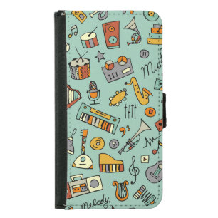 Music instruments, vintage sketch pattern. samsung galaxy s5 wallet case