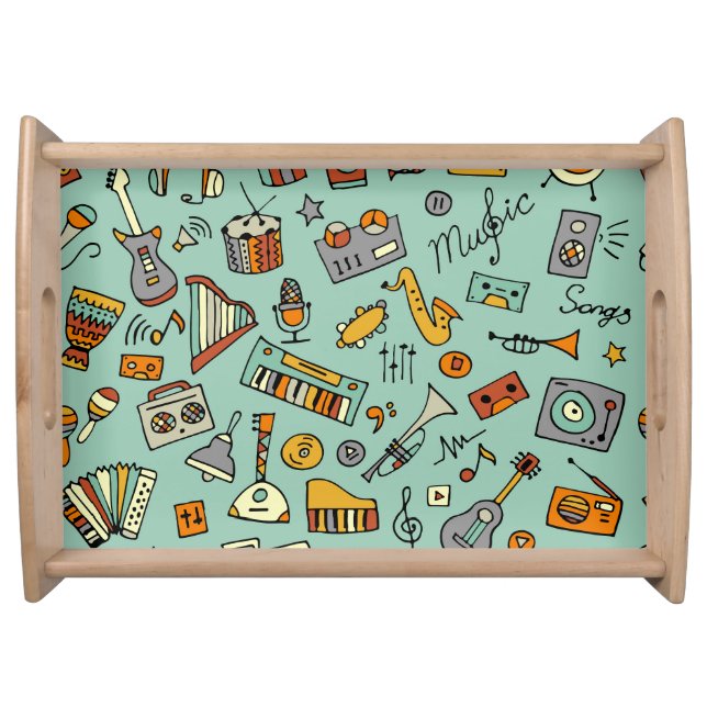 Music instruments, vintage sketch pattern. serving tray (Front)