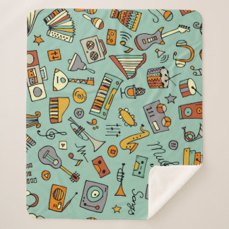 Music instruments, vintage sketch pattern. sherpa blanket