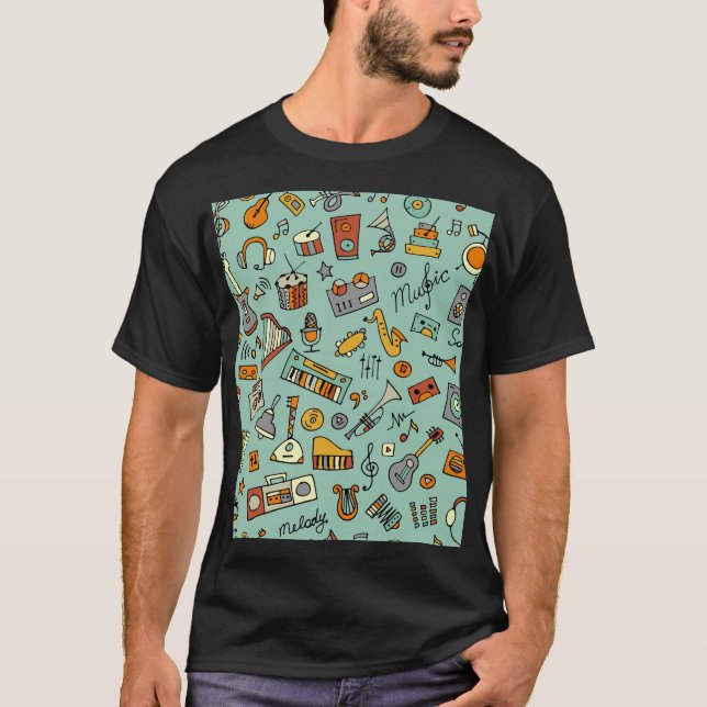Music instruments, vintage sketch pattern. T-Shirt (Front)