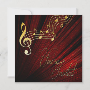 Music Invitation -REd - Gold Notes -Classy