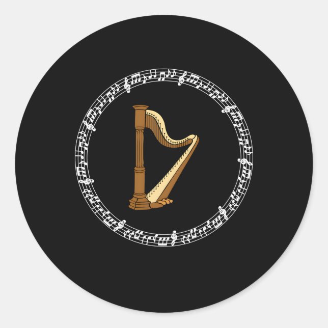 Music Irish Harp Player Musical Notes Ireland Classic Round Sticker (Front)