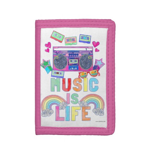 Music is Life Awesome Fun Cartoon Motto Tri_fold Wallet