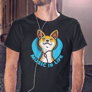 Music is Life Cartoon Basenji T-Shirt