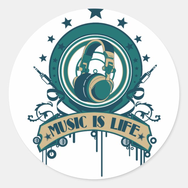 Music Is Life Classic Round Sticker (Front)